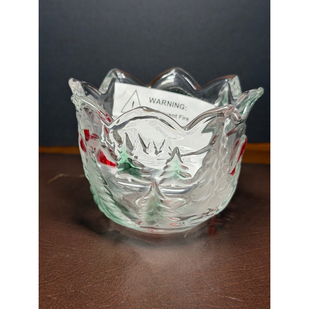 Mikasa Celebrations Christmas Glass Votive Candle Holder Scalloped Rim - Picture 2 of 9
